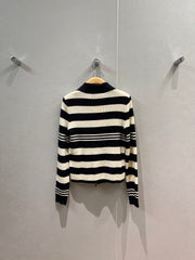 Colorblock striped lapel knit cardigan