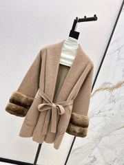 Fur collar, pocket mid-length sweater