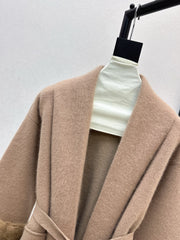 Fur collar, pocket mid-length sweater