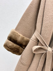 Fur collar, pocket mid-length sweater