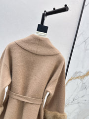 Fur collar, pocket mid-length sweater