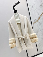 Fur collar, pocket mid-length sweater