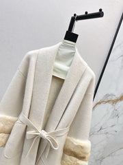Fur collar, pocket mid-length sweater