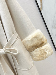 Fur collar, pocket mid-length sweater
