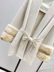 Fur collar, pocket mid-length sweater