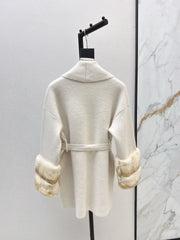 Fur collar, pocket mid-length sweater