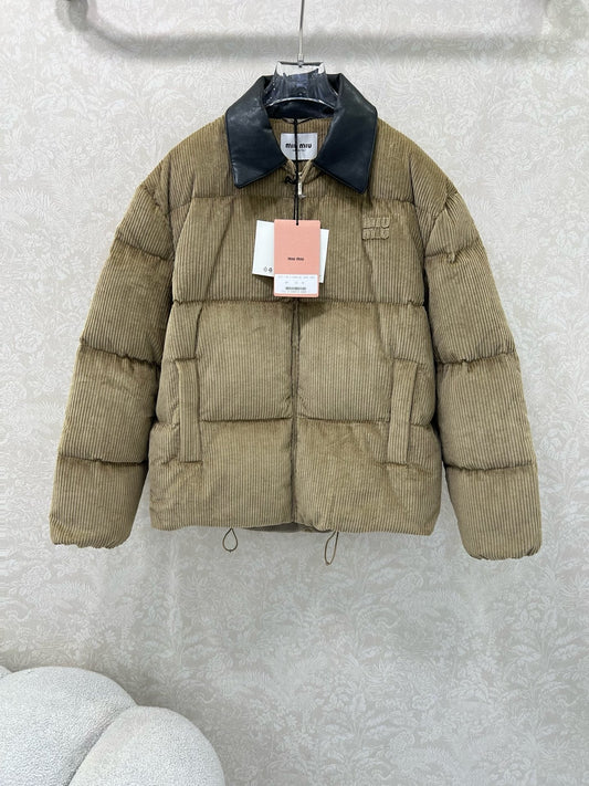 corduroy lambskin collar bread down jacket