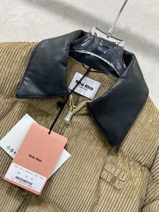 corduroy lambskin collar bread down jacket