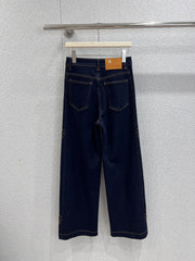 Side Embroidered Vintage Washed Denim Pants