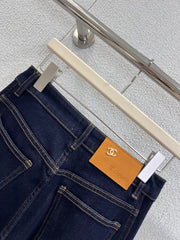 Side Embroidered Vintage Washed Denim Pants