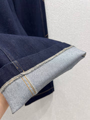 Side Embroidered Vintage Washed Denim Pants