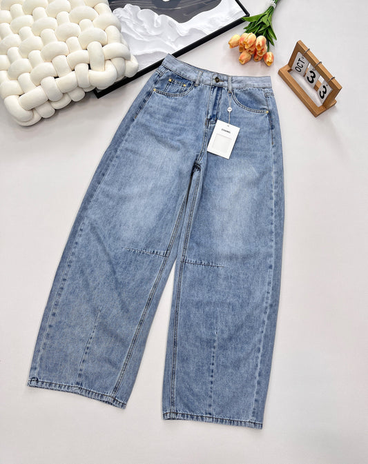 waistband letter wide-leg jeans