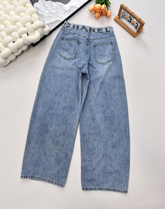 waistband letter wide-leg jeans