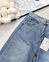 waistband letter wide-leg jeans