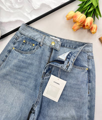 waistband letter wide-leg jeans