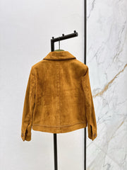 Suede lapel leather jacket with horseshoe buckle detailing