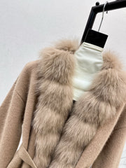 Fox fur-trimmed knitted coat