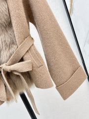 Fox fur-trimmed knitted coat