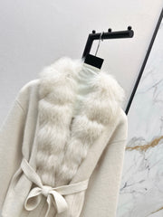 Fox fur-trimmed knitted coat