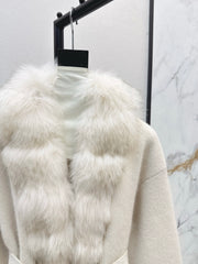 Fox fur-trimmed knitted coat