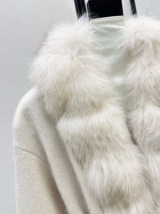 Fox fur-trimmed knitted coat