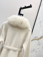 Fox fur-trimmed knitted coat