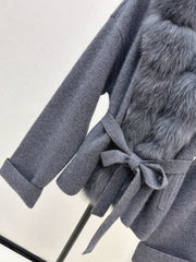 Fox fur-trimmed knitted coat