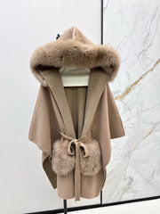 fox fur trim cape coat
