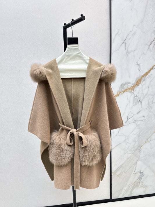 fox fur trim cape coat
