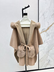fox fur trim cape coat