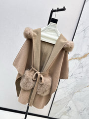 fox fur trim cape coat