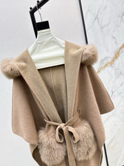 fox fur trim cape coat