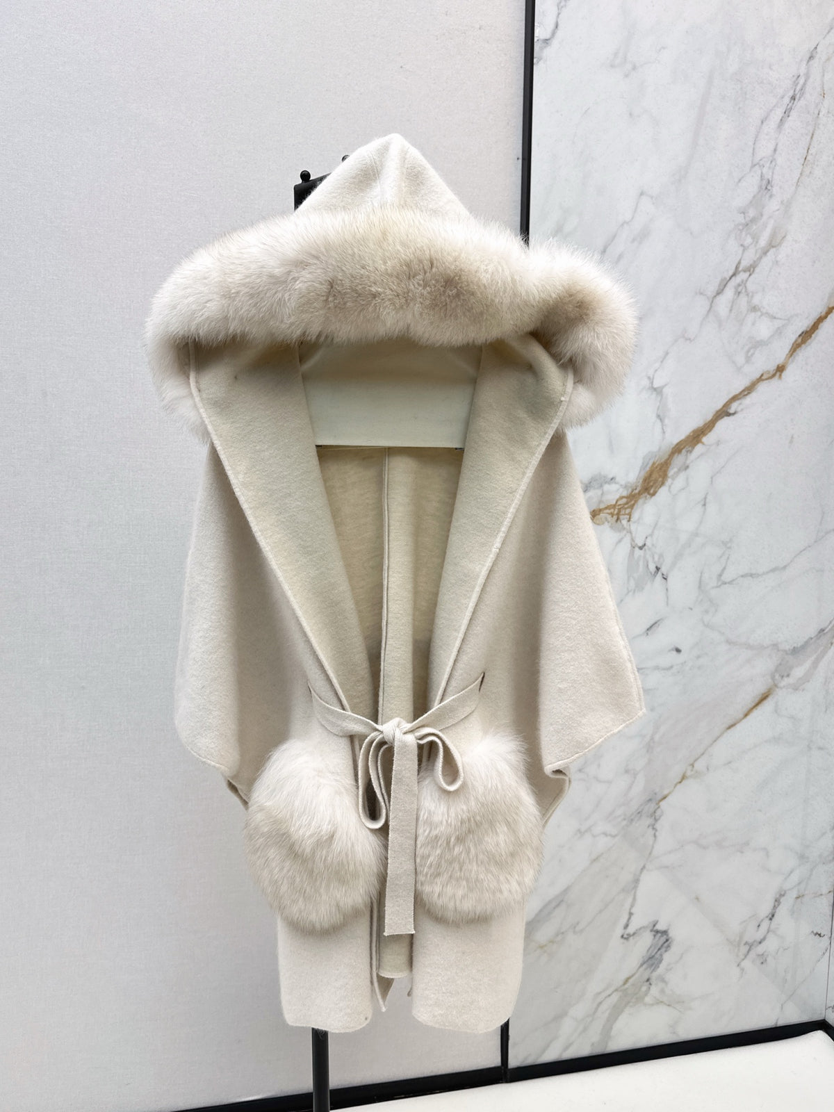 fox fur trim cape coat