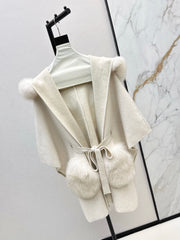 fox fur trim cape coat