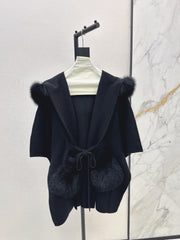 fox fur trim cape coat