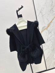 fox fur trim cape coat