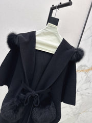 fox fur trim cape coat