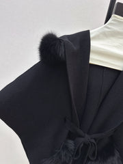 fox fur trim cape coat