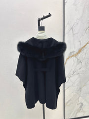 fox fur trim cape coat