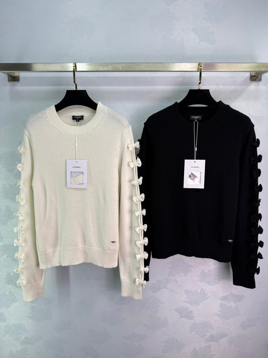 Solid Bow Knitted Sweater