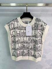 Plaid embroidered knitted vest