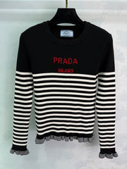 round neck striped knitted long sleeves