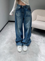 Vintage rhinestone-embellished jeans