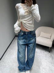 Vintage rhinestone-embellished jeans