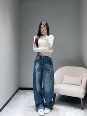Vintage rhinestone-embellished jeans
