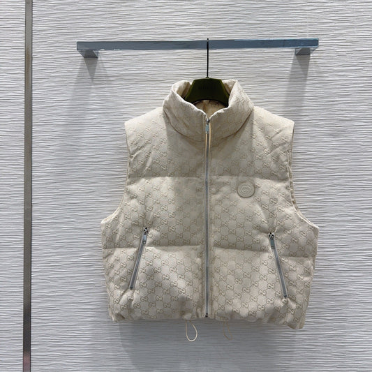 Jacquard cotton-canvas down vest