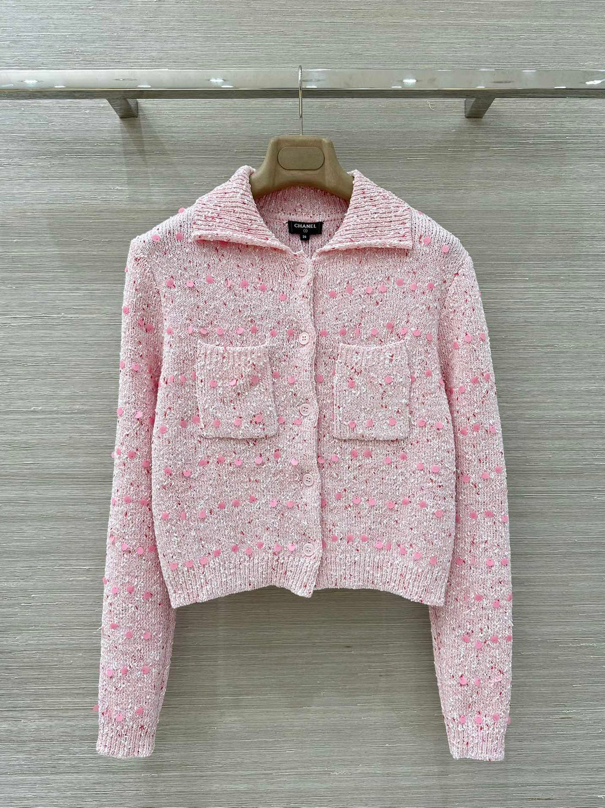 Retro Thick Linen Sequin Knit Polo Shirt