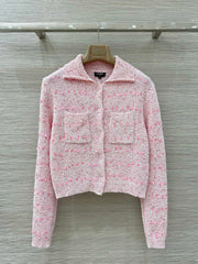 Retro Thick Linen Sequin Knit Polo Shirt