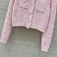 Retro Thick Linen Sequin Knit Polo Shirt