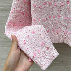 Retro Thick Linen Sequin Knit Polo Shirt